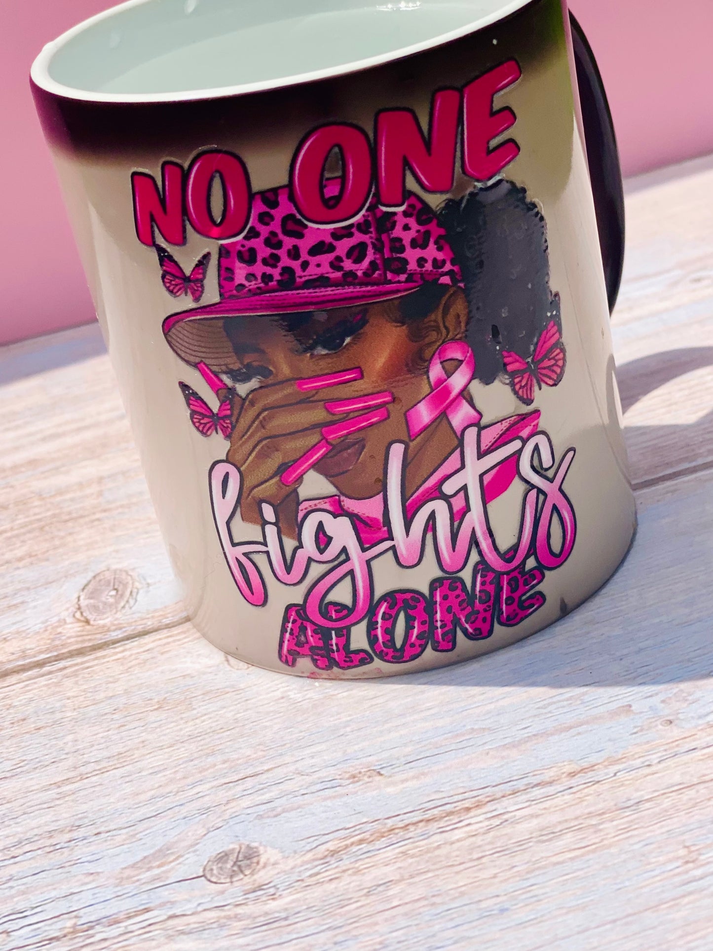 Color Changing Mug-"No One Fights Alone" Breast Cancer Awareness Gift