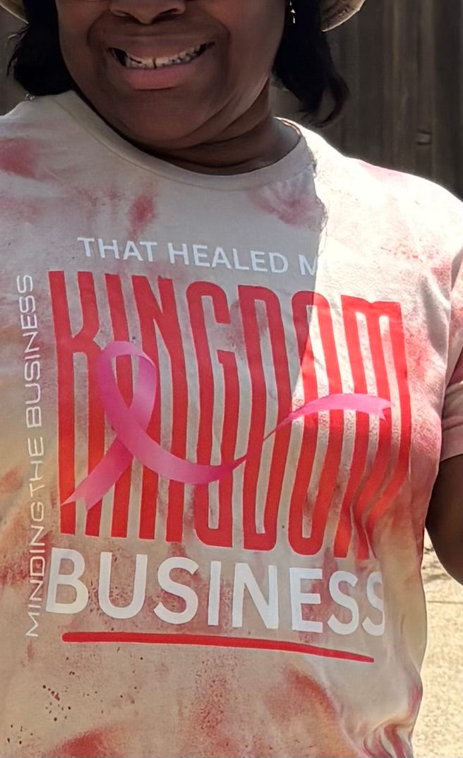Breast Cancer Awareness-Faith + Business Graphic Tee – "Minding The Business That Healed Me" -…