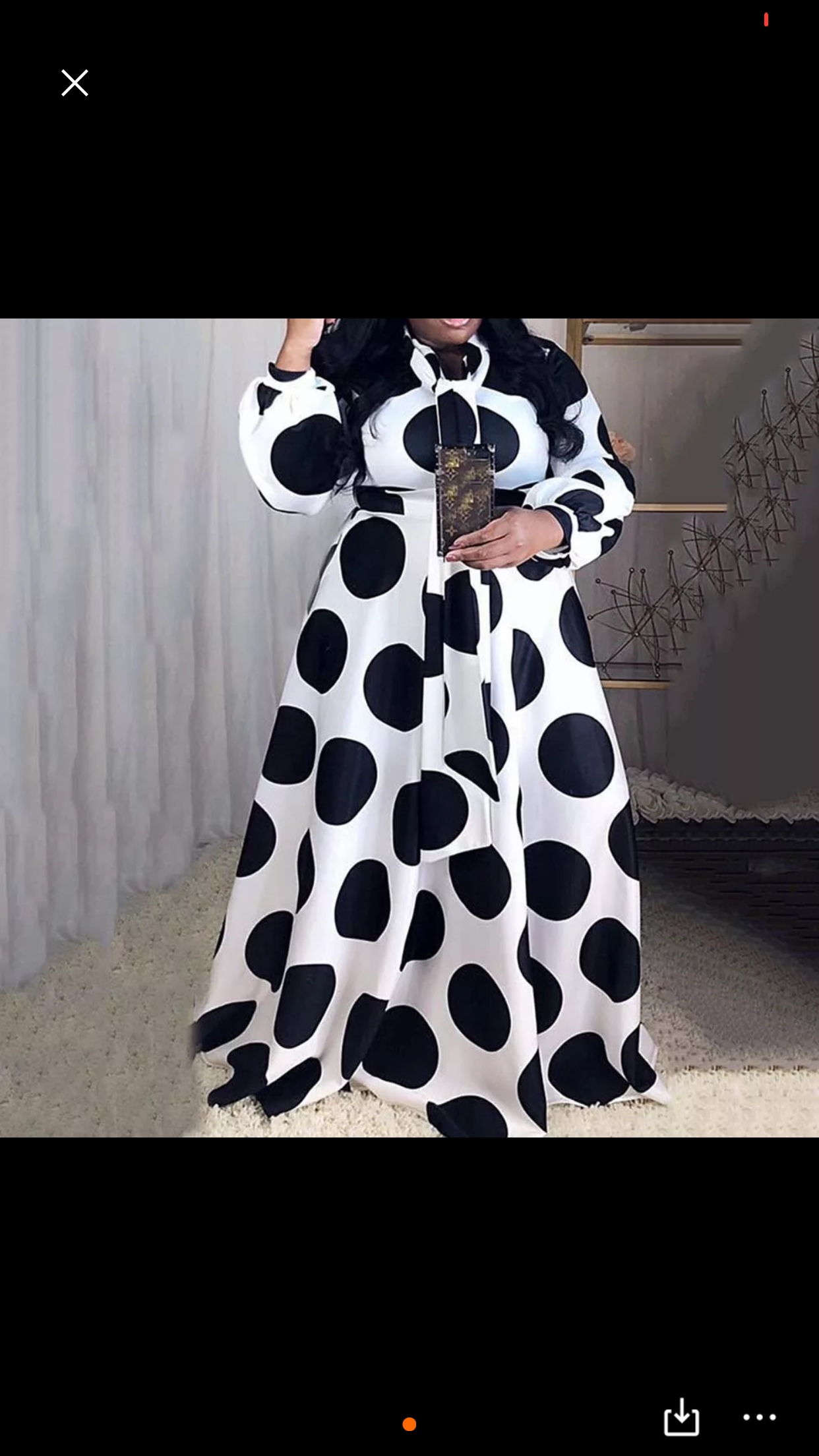Plus Size Polka Dot Maxi Dress – Elegant Black & White Long Sleeve A-Line Gown