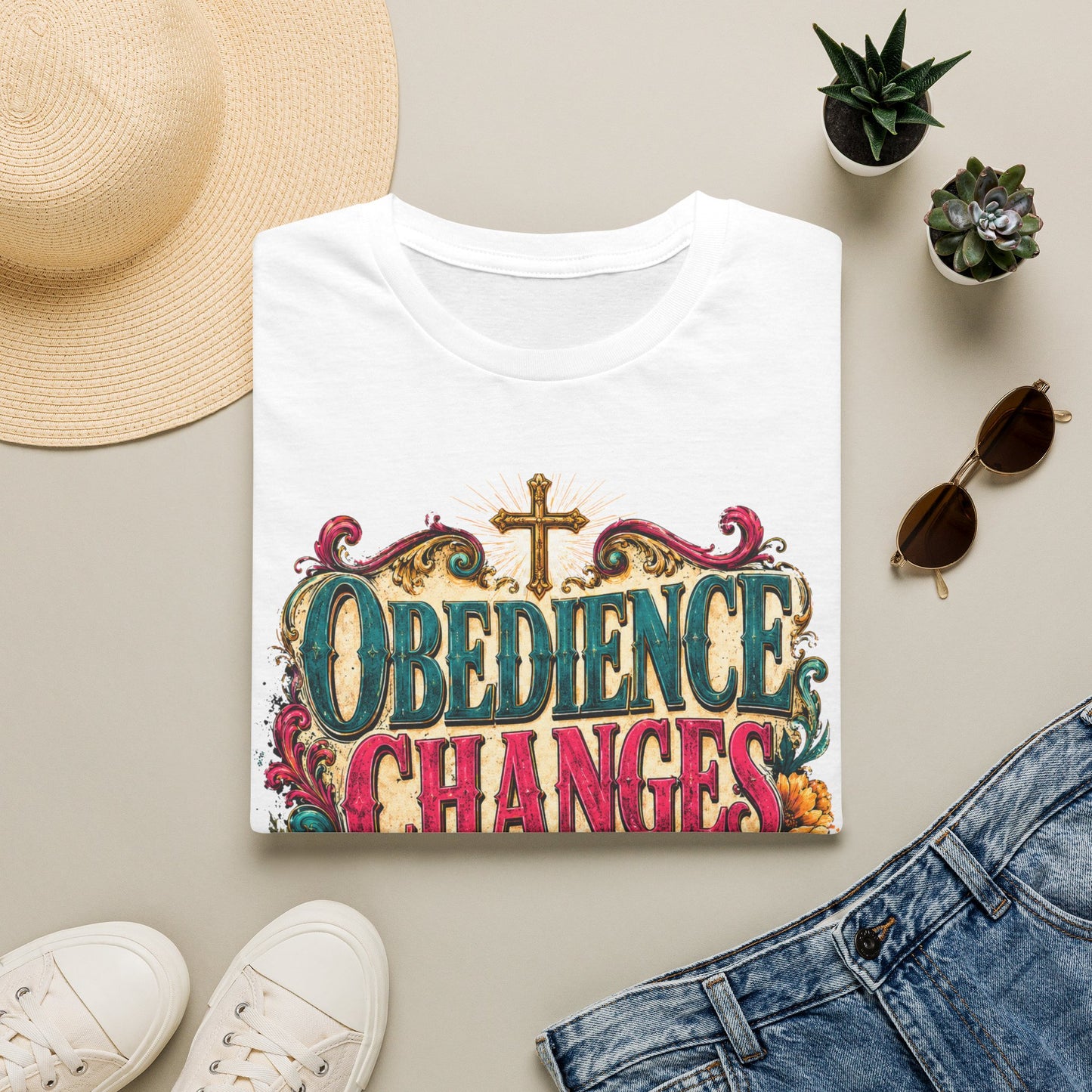 Obedience Changes Things T-Shirt — Christian Faith Cross Inspirational Tee