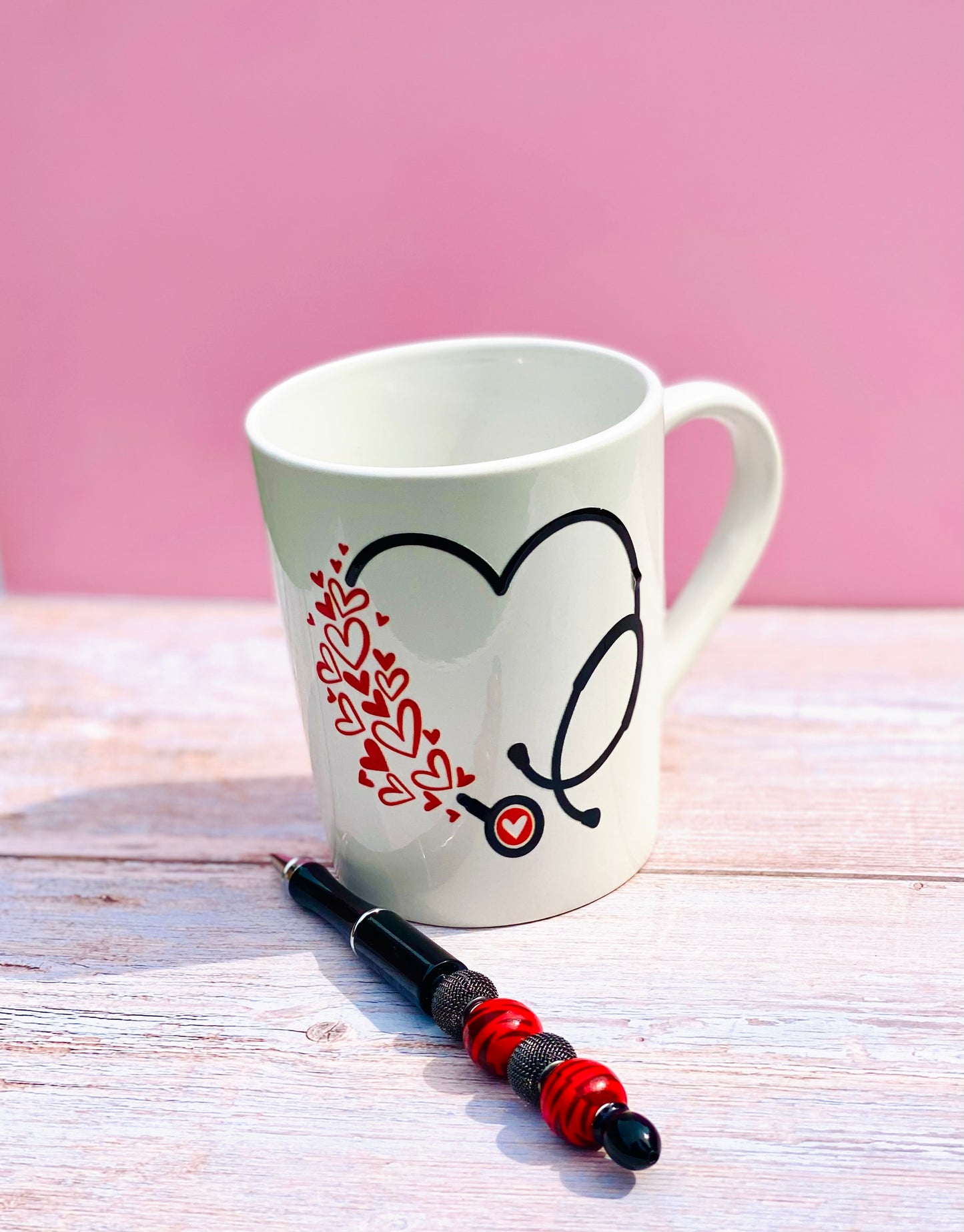 The Heart of Care™ Gift Set – Designer Nurse Mug + Hand-Made Beaded Pen