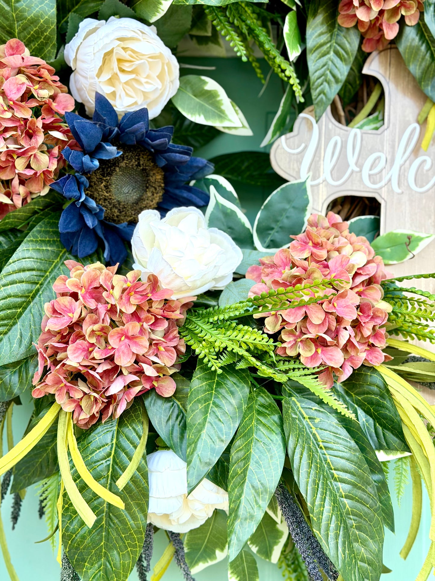 Spring/Summer Front Door Wreath, Pink Hydrangea & Navy Wreath,