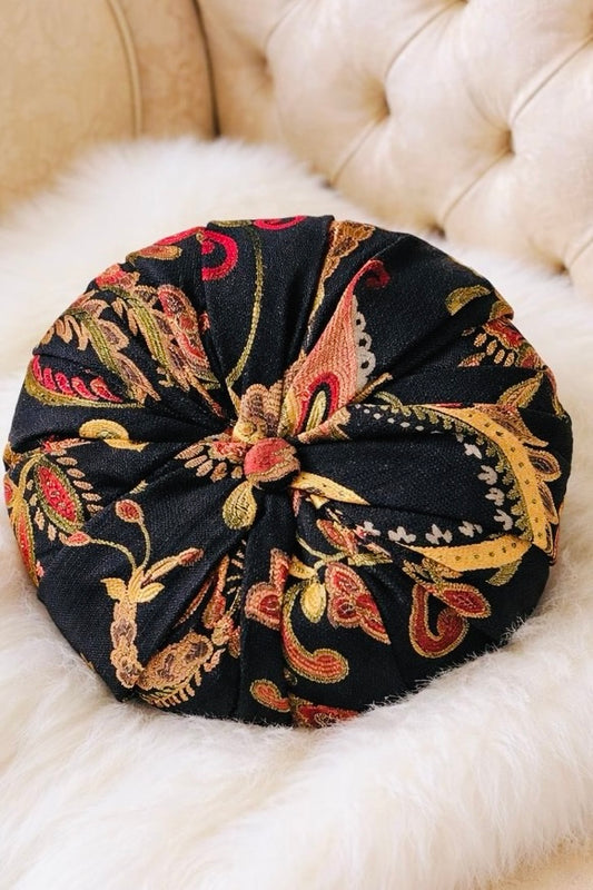 16” Handmade Tufted Decorative Pillow – Luxury Black & Gold Accent Pillow, Round Designer Throw Pillow, Elegant Vintage Inspired Home Decor