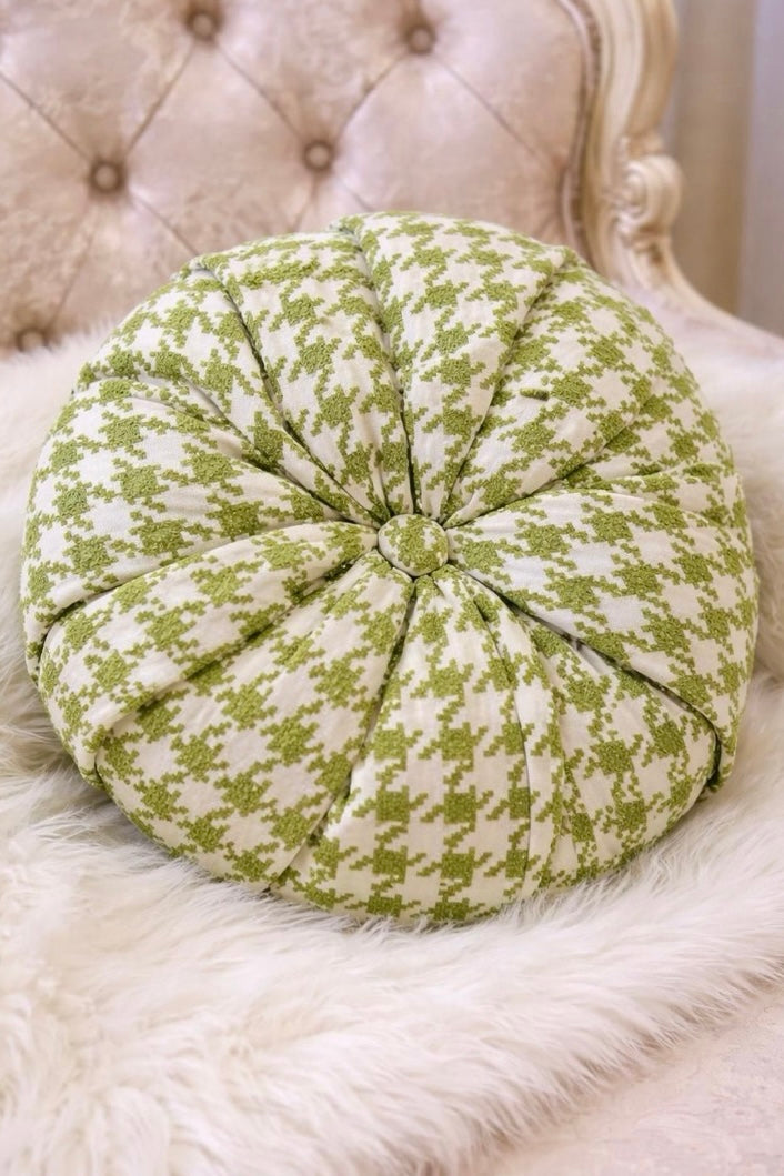18” Handmade Round Tufted Pillow – Sage Green Accent Pillow, Cottage Chic Throw Pillow, Elegant Decorative Cushion, Luxury Handmade Home Decor
