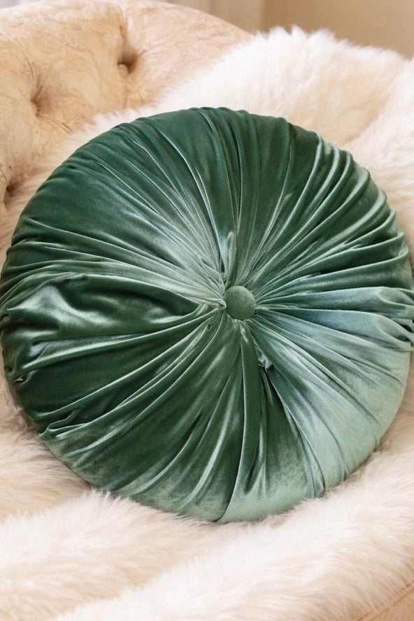 18 Inch Sage Green Velvet Round Tufted Pillow | Handmade Luxe Throw Pillow | Elegant Velvet Cushion | Glam Home Decor Accent