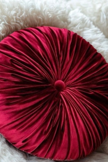 18” Handmade Burgundy  Tufted Pillow | Round Pleated Accent Cushion | Luxury Glam Home Décor | Decorative Throw Pillow