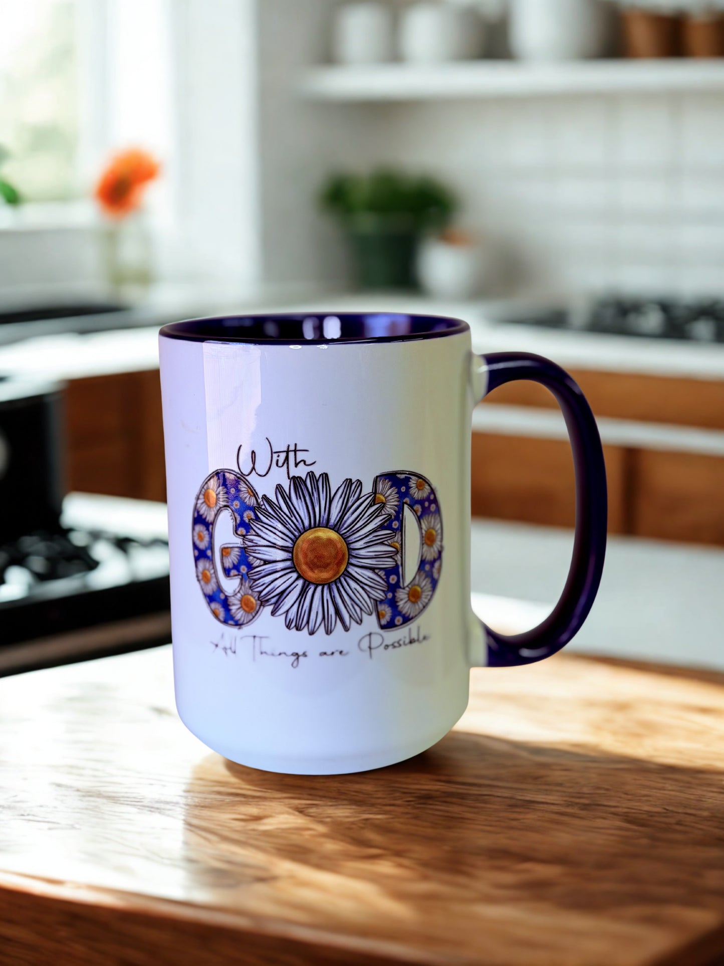 With God All Things Are Possible Mug – Inspirational Floral Coffee Cup, Christian Gift Mug, Faith-Based Daisy Mug, Motivational Tea Cup