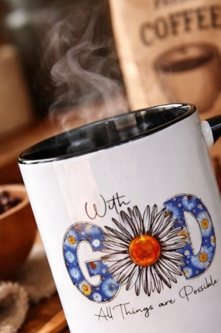 With God All Things Are Possible Mug – Inspirational Floral Coffee Cup, Christian Gift Mug, Faith-Based Daisy Mug, Motivational Tea Cup