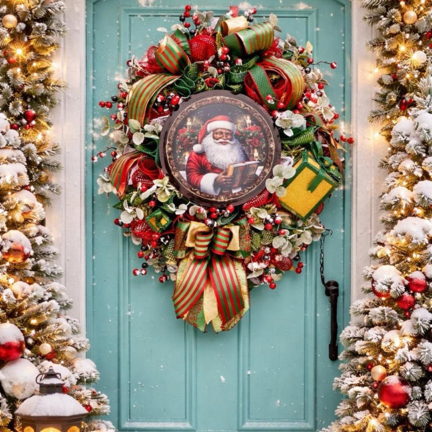 Luxury Santa Christmas Wreath | Elegant Holiday Front Door Decor | Designer Christmas Wreath | Traditional Santa Claus Wreath | One of a Kind Holiday Decor