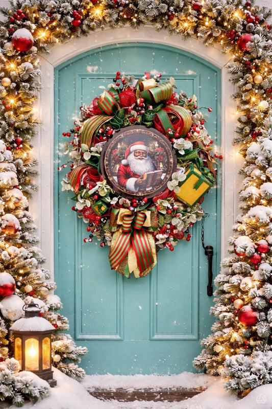 Luxury Santa Christmas Wreath | Elegant Holiday Front Door Decor | Designer Christmas Wreath | Traditional Santa Claus Wreath | One of a Kind Holiday Decor