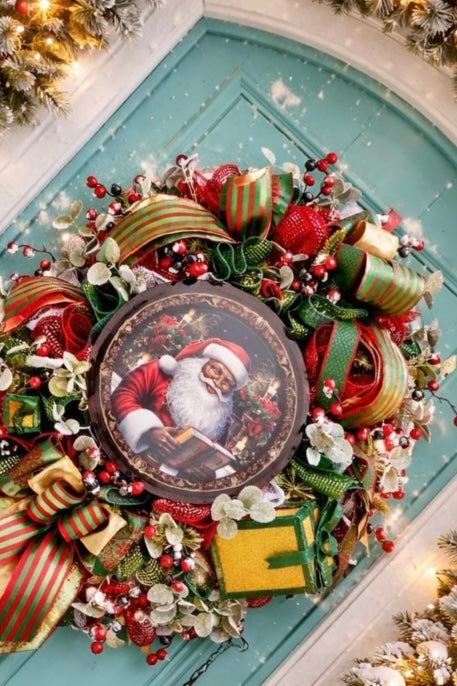 Luxury Santa Christmas Wreath | Elegant Holiday Front Door Decor | Designer Christmas Wreath | Traditional Santa Claus Wreath | One of a Kind Holiday Decor