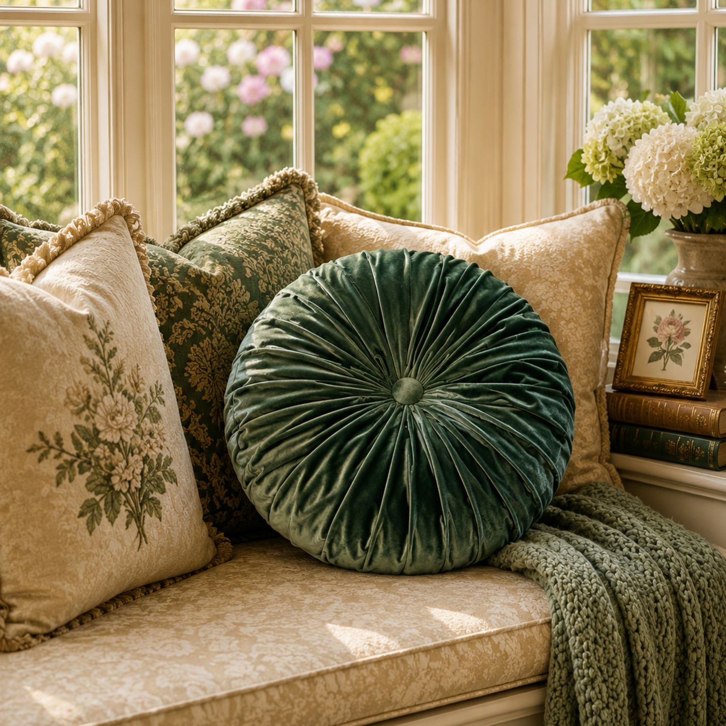 18 Inch Sage Green Velvet Round Tufted Pillow | Handmade Luxe Throw Pillow | Elegant Velvet Cushion | Glam Home Decor Accent
