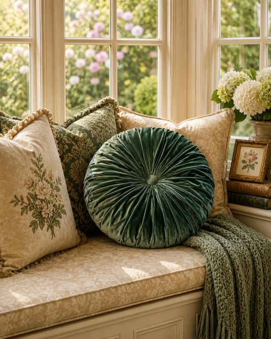 18 Inch Sage Green Velvet Round Tufted Pillow | Handmade Luxe Throw Pillow | Elegant Velvet Cushion | Glam Home Decor Accent