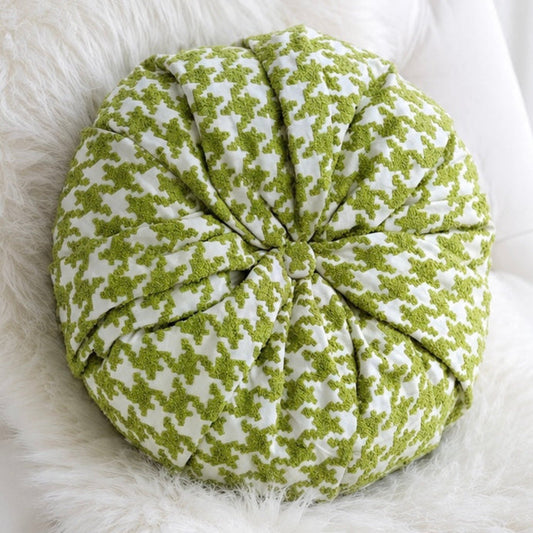 18” Handmade Round Tufted Pillow – Sage Green Accent Pillow, Cottage Chic Throw Pillow, Elegant Decorative Cushion, Luxury Handmade Home Decor