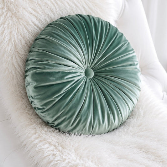 18 Inch Sage Green Velvet Round Tufted Pillow | Handmade Luxe Throw Pillow | Elegant Velvet Cushion | Glam Home Decor Accent