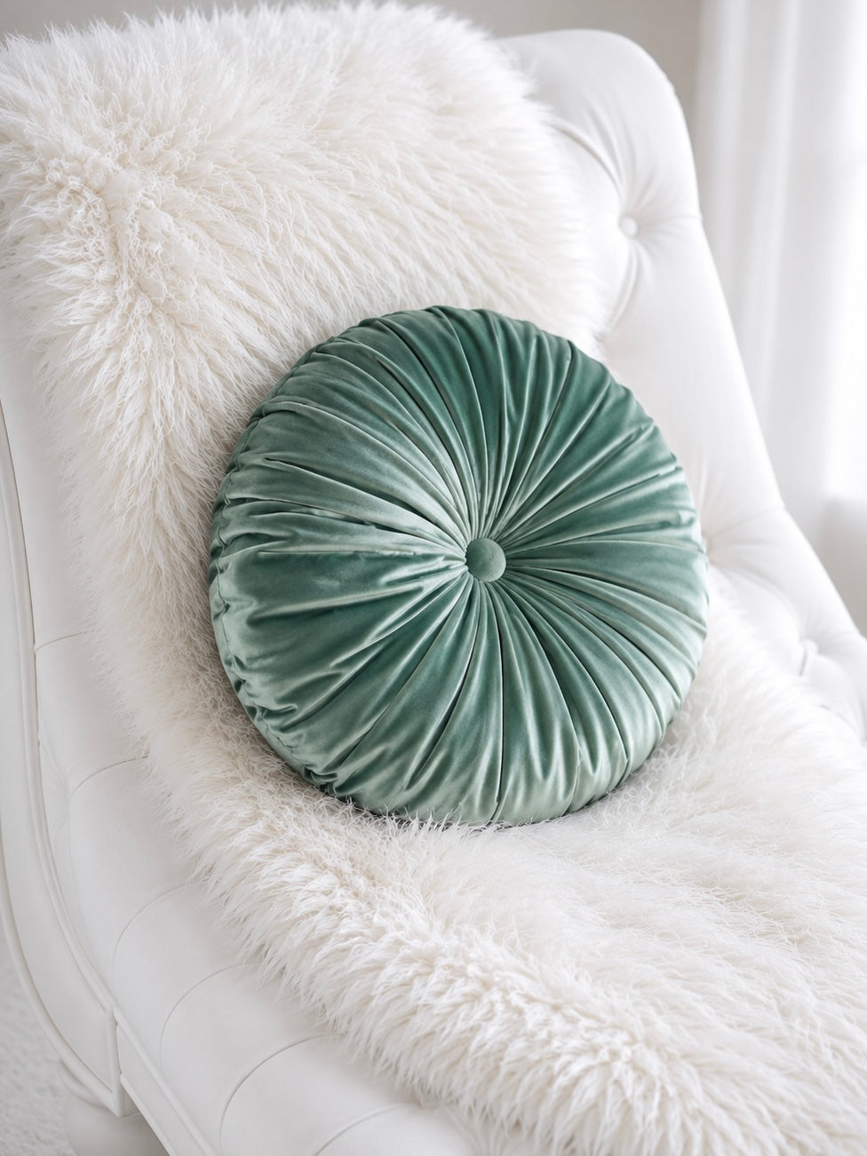 18 Inch Sage Green Velvet Round Tufted Pillow | Handmade Luxe Throw Pillow | Elegant Velvet Cushion | Glam Home Decor Accent