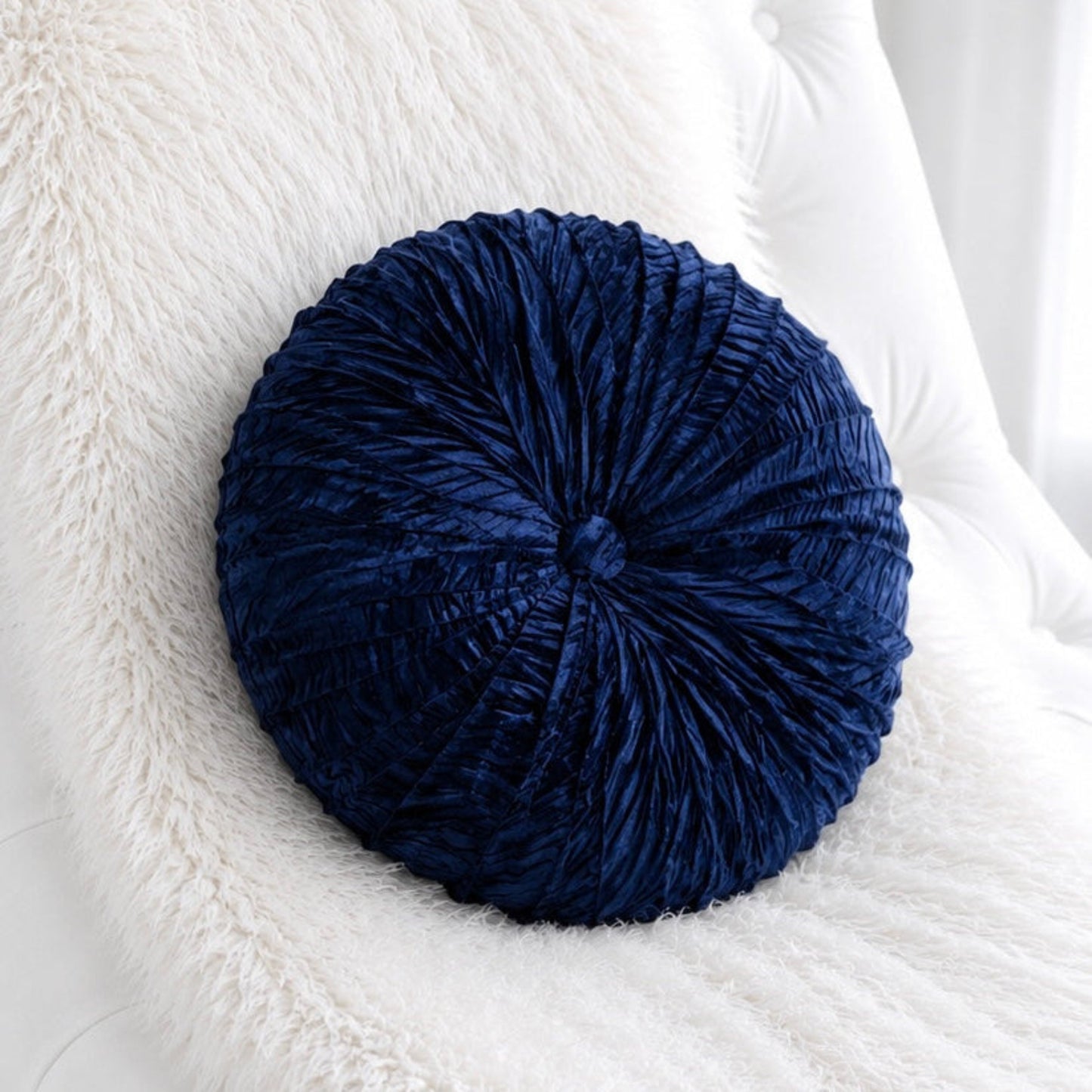 18” Handmade Navy Blue Ribbed Tufted Accent Pillow