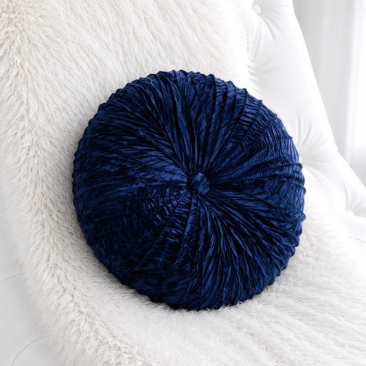 18” Handmade Navy Blue Ribbed Tufted Accent Pillow