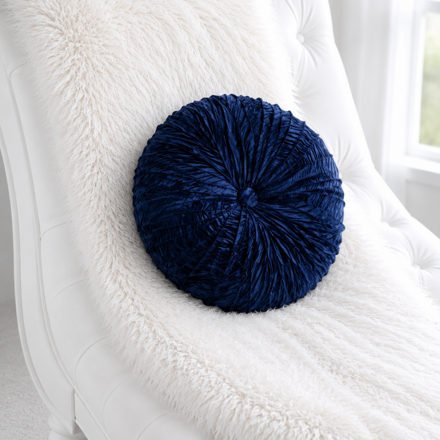 18” Handmade Navy Blue Ribbed Tufted Accent Pillow