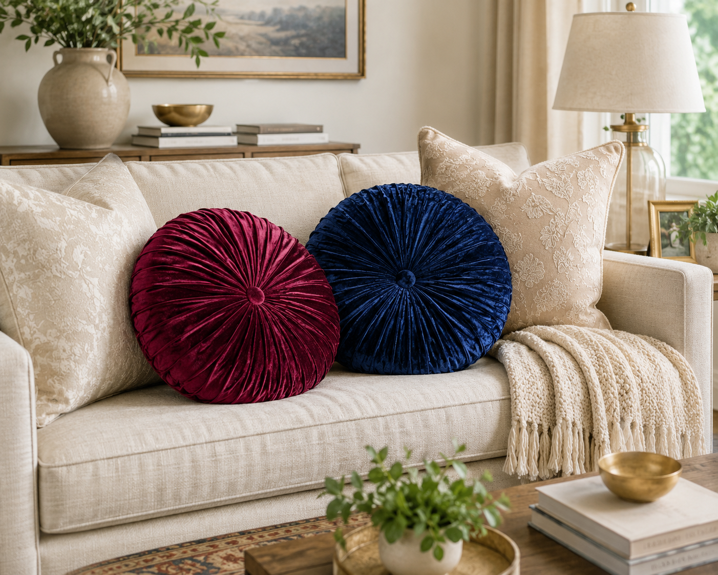 18” Handmade Navy Blue Ribbed Tufted Accent Pillow