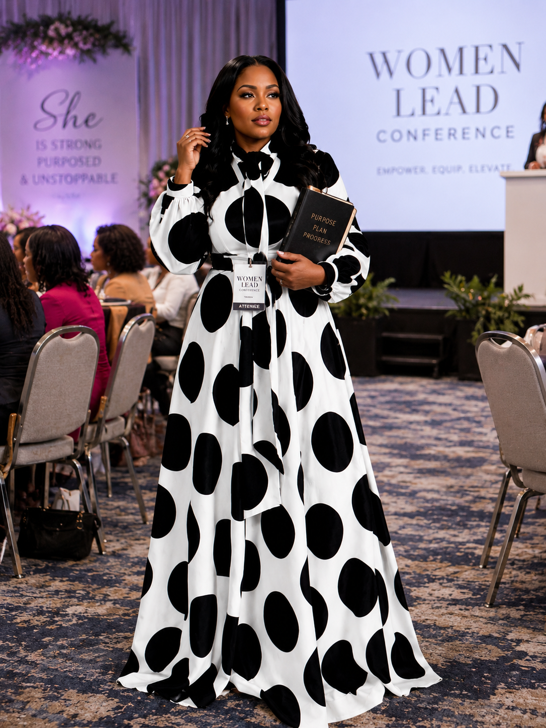 Elegant Black & White Polka Dot Maxi Dress | Statement Modest Fashion