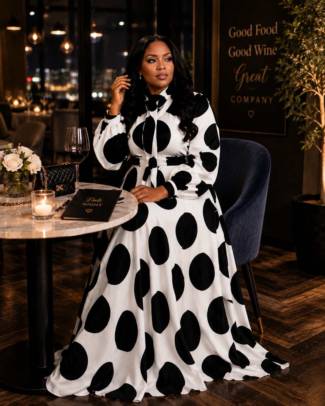 Elegant Black & White Polka Dot Maxi Dress | Statement Modest Fashion
