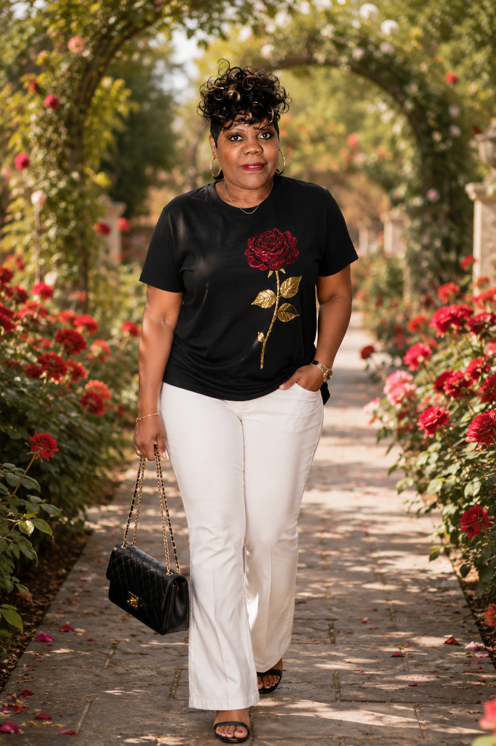 Red Rose Sequin Graphic T-Shirt | Women's Boutique Fashion Tee