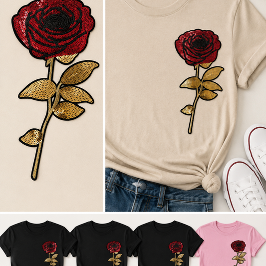 Red Rose Sequin Graphic T-Shirt | Women's Boutique Fashion Tee