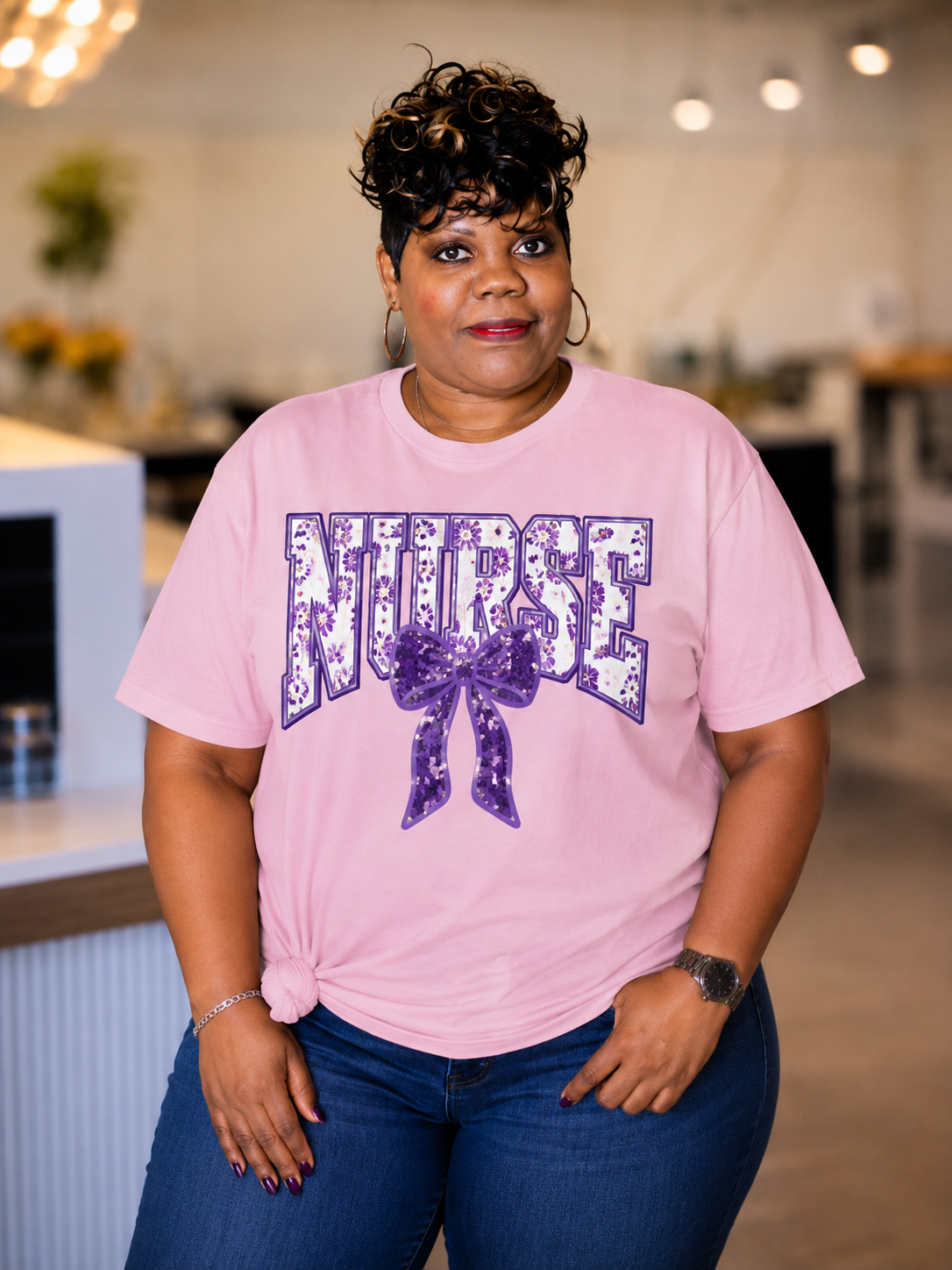 NURSE Floral Bow Graphic T-Shirt | Women's Nurse Appreciation Tee