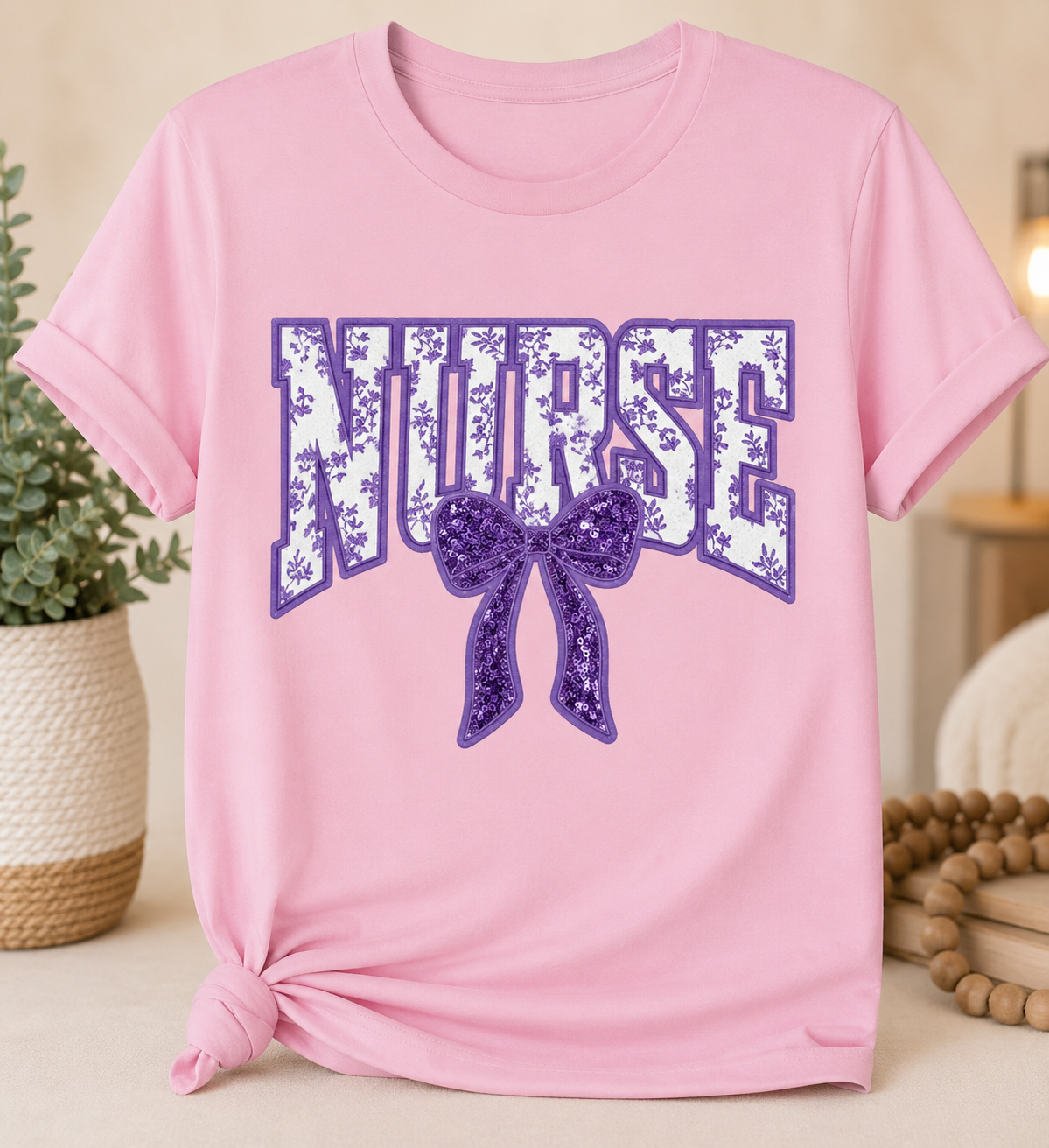 NURSE Floral Bow Graphic T-Shirt | Women's Nurse Appreciation Tee