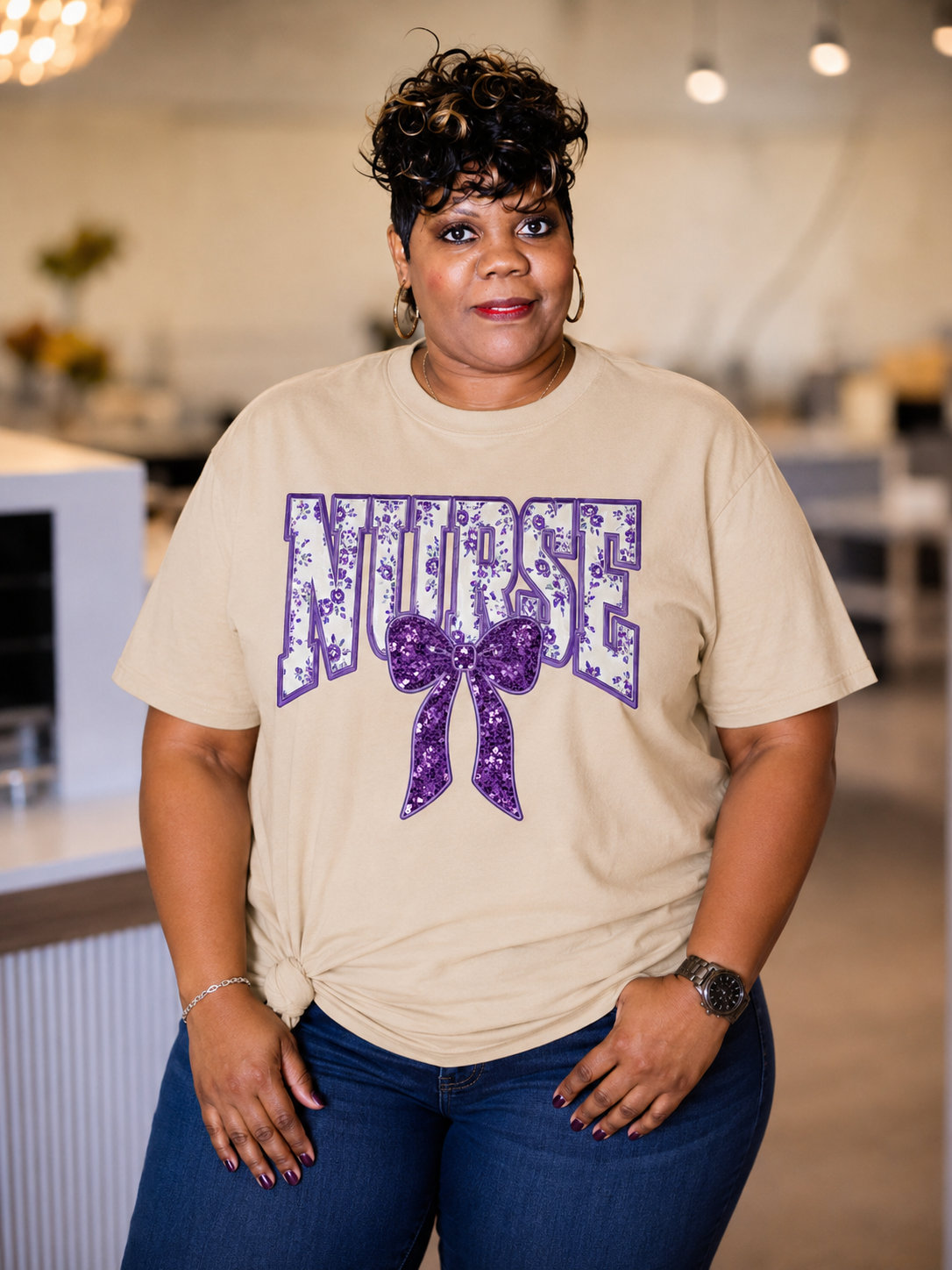 NURSE Floral Bow Graphic T-Shirt | Women's Nurse Appreciation Tee
