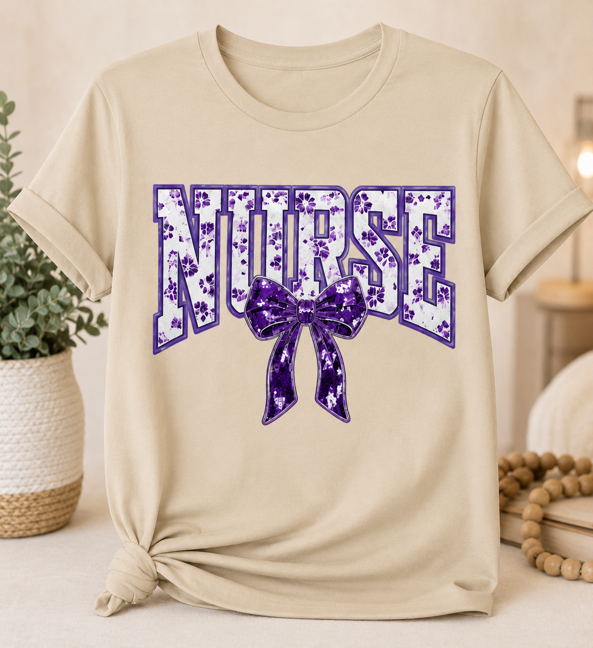 NURSE Floral Bow Graphic T-Shirt | Women's Nurse Appreciation Tee