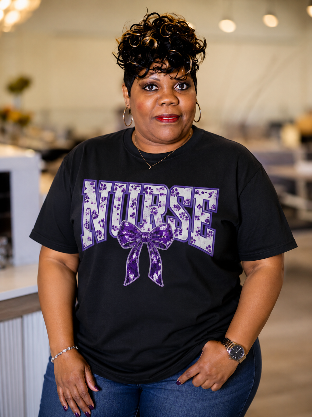 NURSE Floral Bow Graphic T-Shirt | Women's Nurse Appreciation Tee