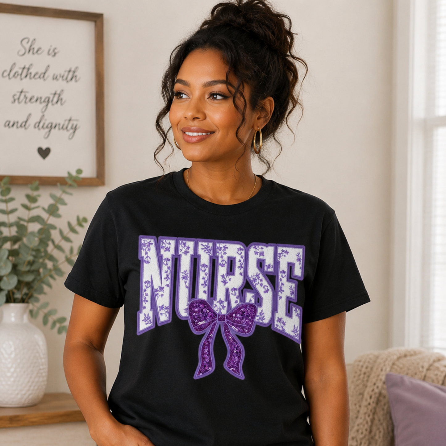 NURSE Floral Bow Graphic T-Shirt | Women's Nurse Appreciation Tee
