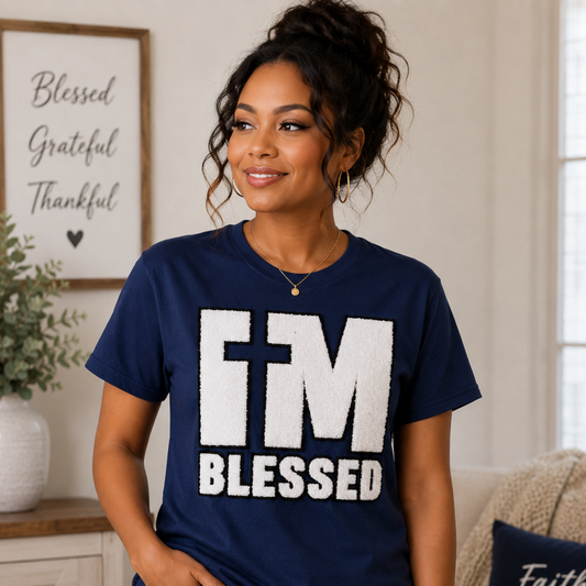I’M Blessed Chenille Patch T-Shirt | Faith-Inspired Women's Graphic Tee