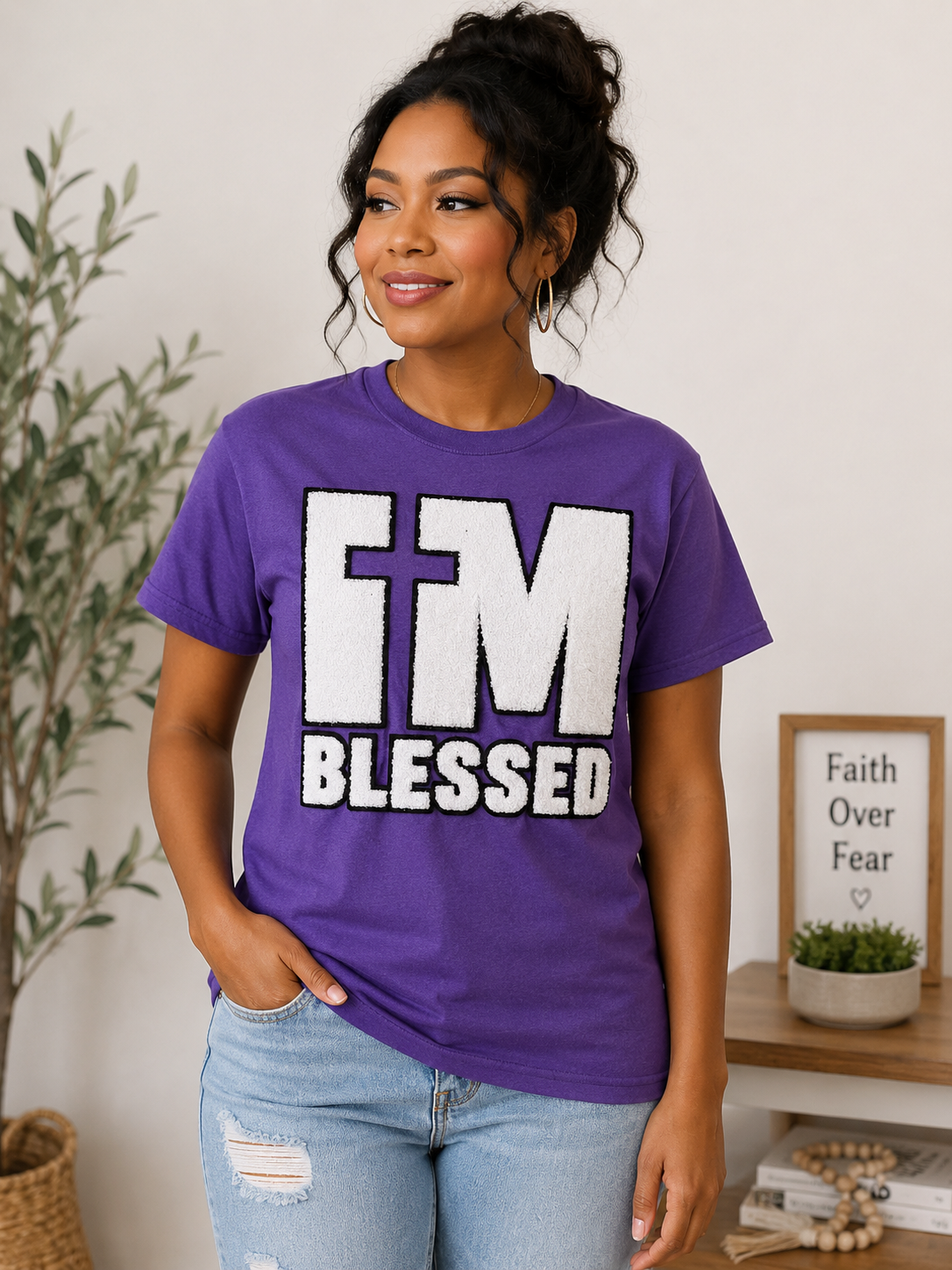 I’M Blessed Chenille Patch T-Shirt | Faith-Inspired Women's Graphic Tee