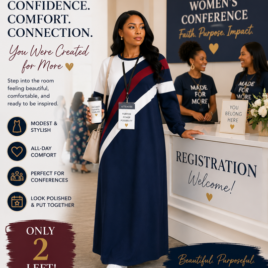 Navy Color Block Maxi Dress | Modest Women's Conference & Church Dress