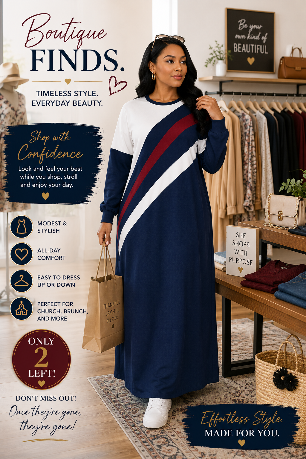 Navy Color Block Maxi Dress | Modest Women's Conference & Church Dress