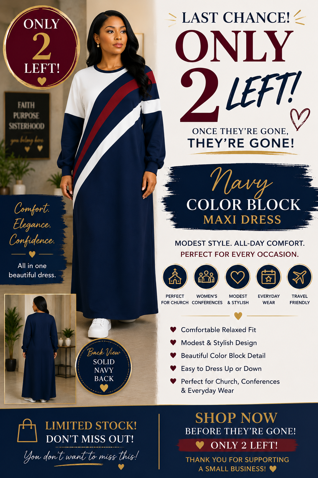 Navy Color Block Maxi Dress | Modest Women's Conference & Church Dress