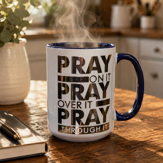 Pray On It Pray Over It Pray Through It 15 oz Inspirational Coffee Mug | Christian Gift for Women | Faith-Based Ceramic Mug