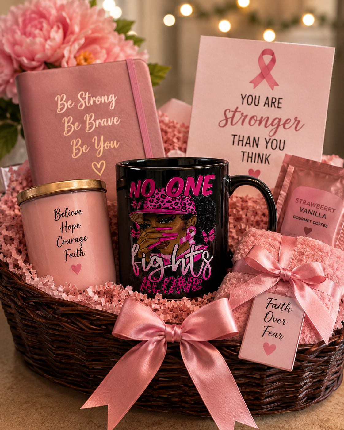 Heat Reactive Color Changing Mug | No One Fights Alone Breast Cancer Awareness Coffee Mug | 11 oz Magic Mug Gift