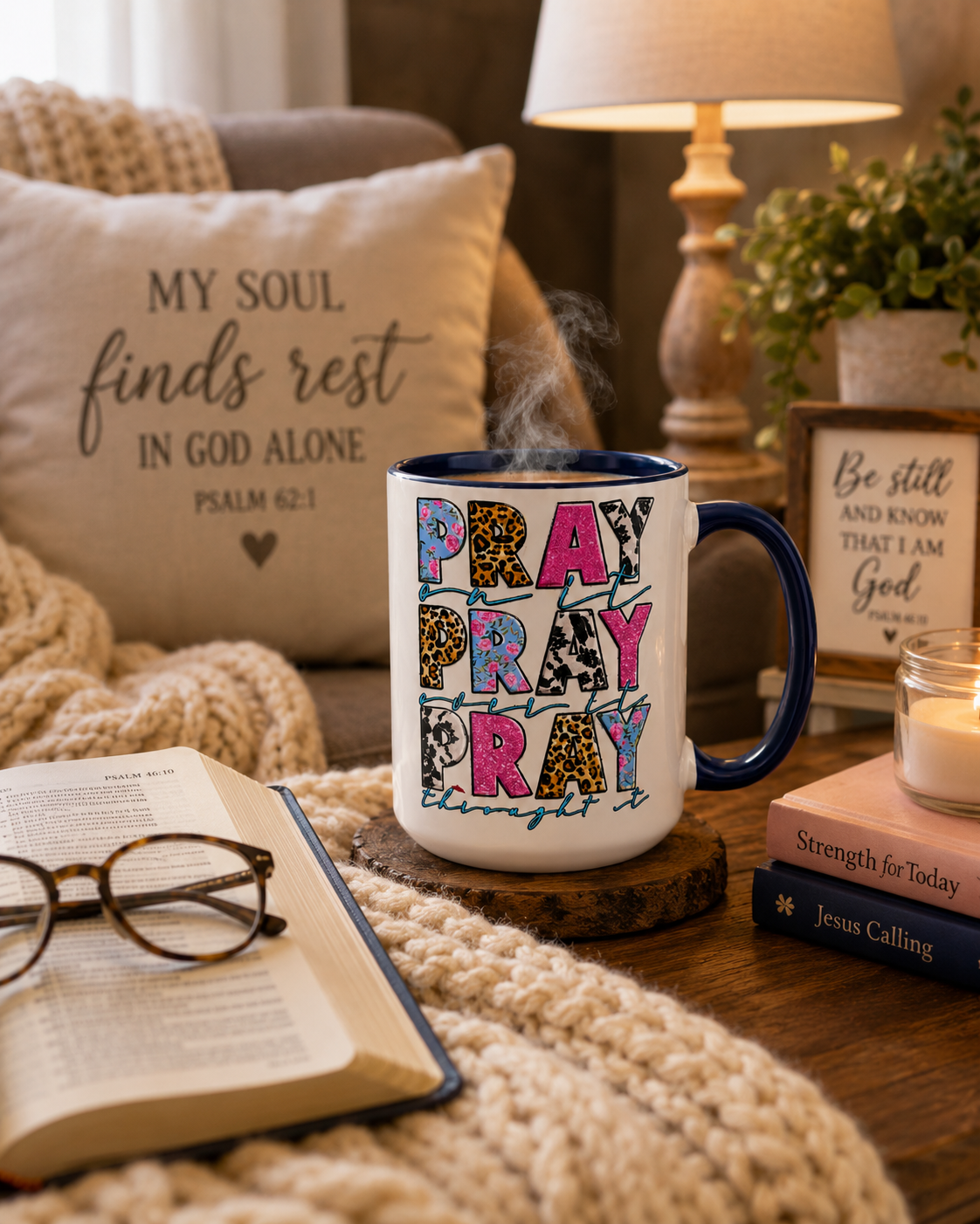 Pray On It Pray Over It Pray Through It 15 oz Christian Coffee Mug | Inspirational Faith Gift for Women