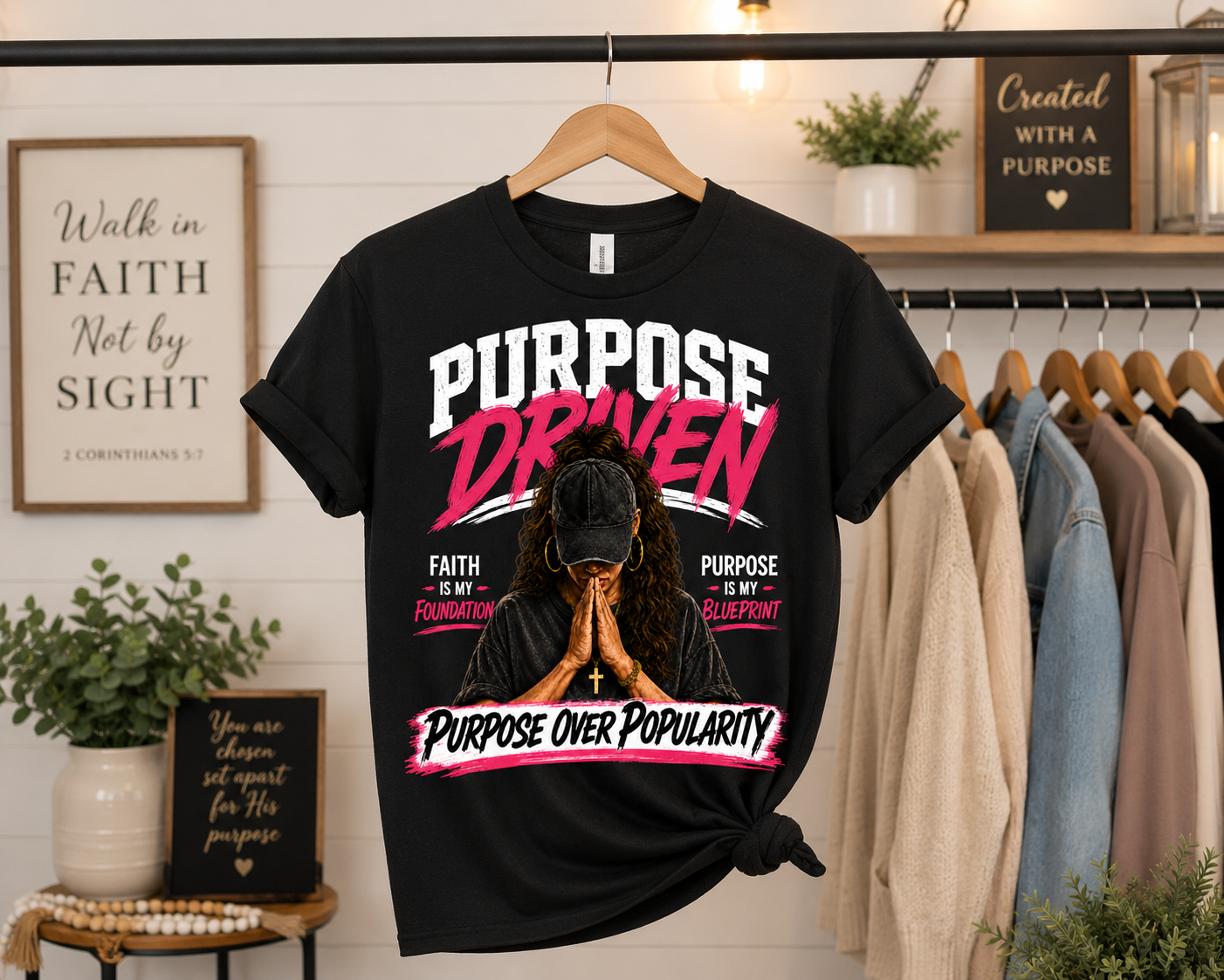 Purpose Over Popularity™ Christian T-Shirt | Faith Is My Foundation | Purpose Is My Blueprint | Inspirational Christian Graphic Tee