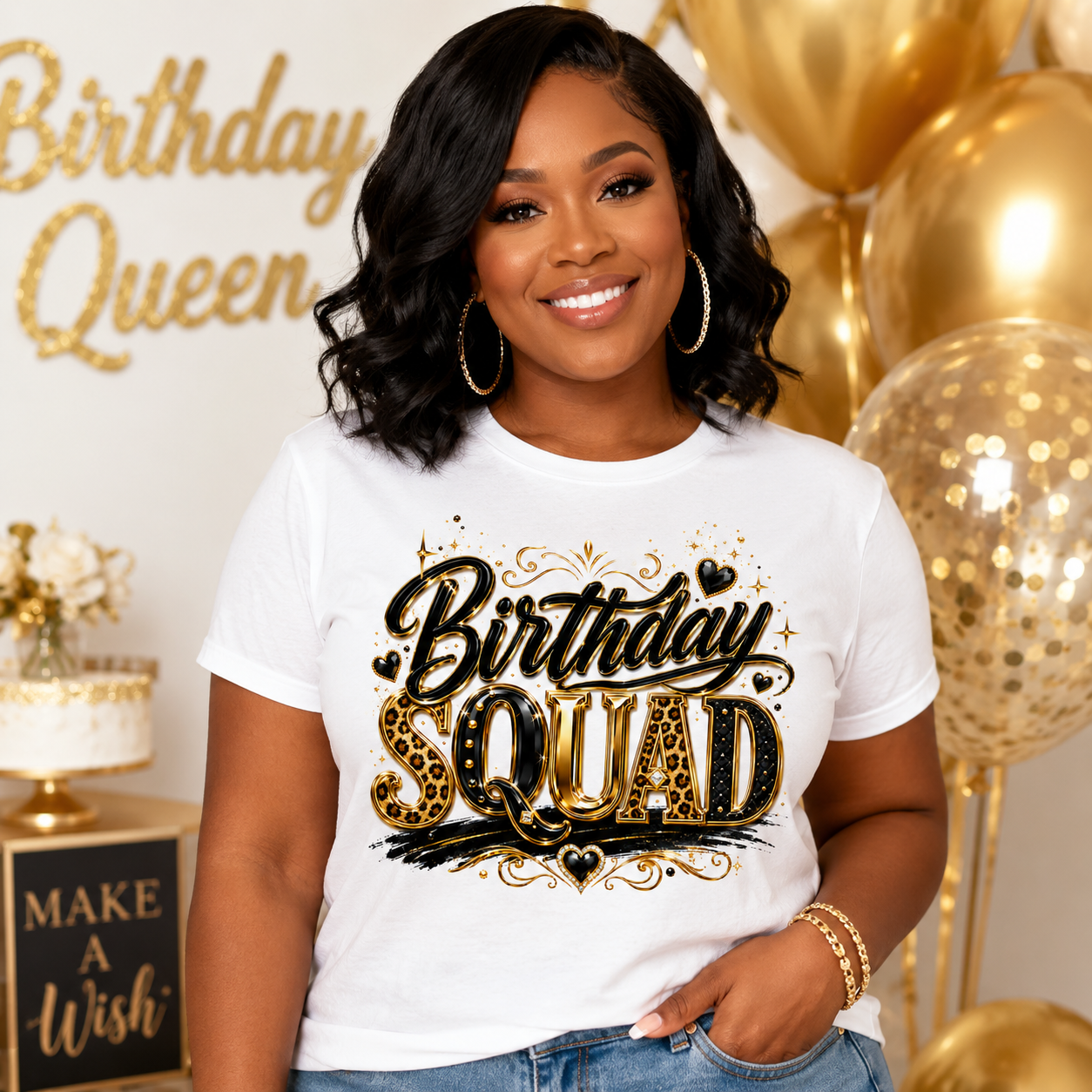Birthday Squad Leopard & Gold Graphic Tee