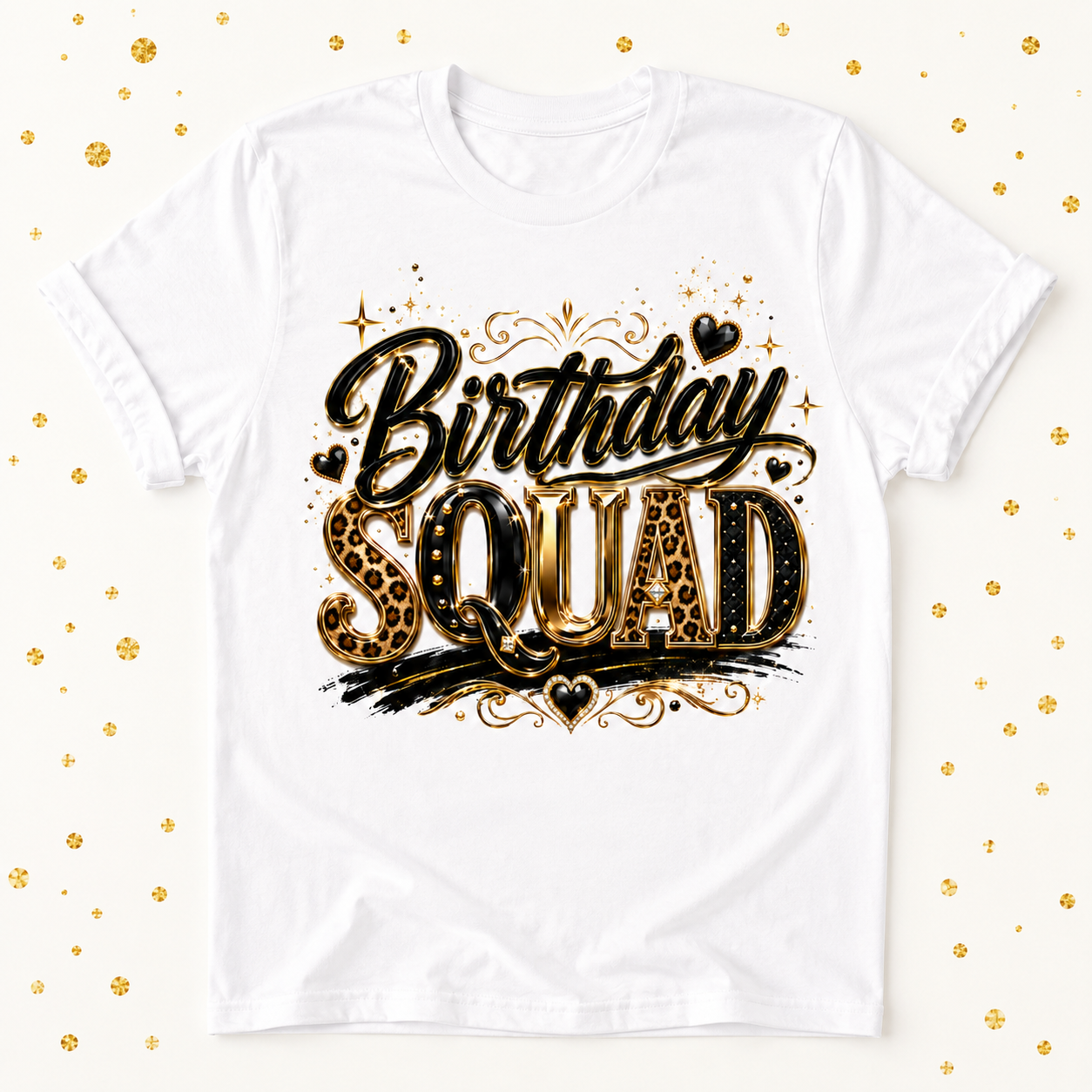 Birthday Squad Leopard & Gold Graphic Tee
