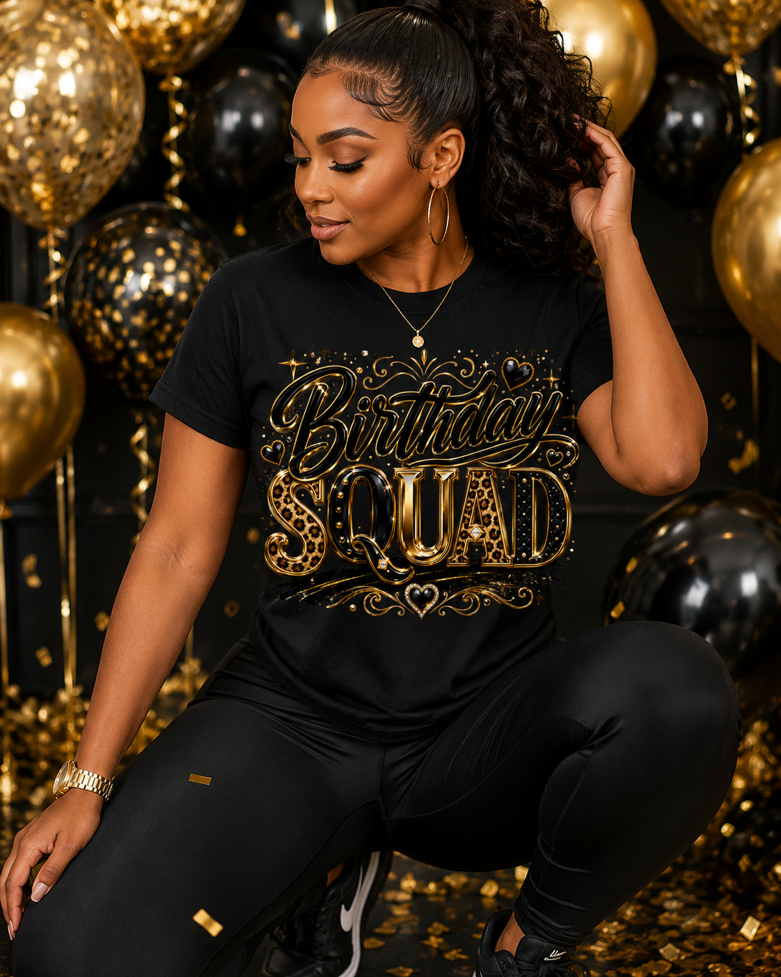 Birthday Squad Leopard & Gold Graphic Tee
