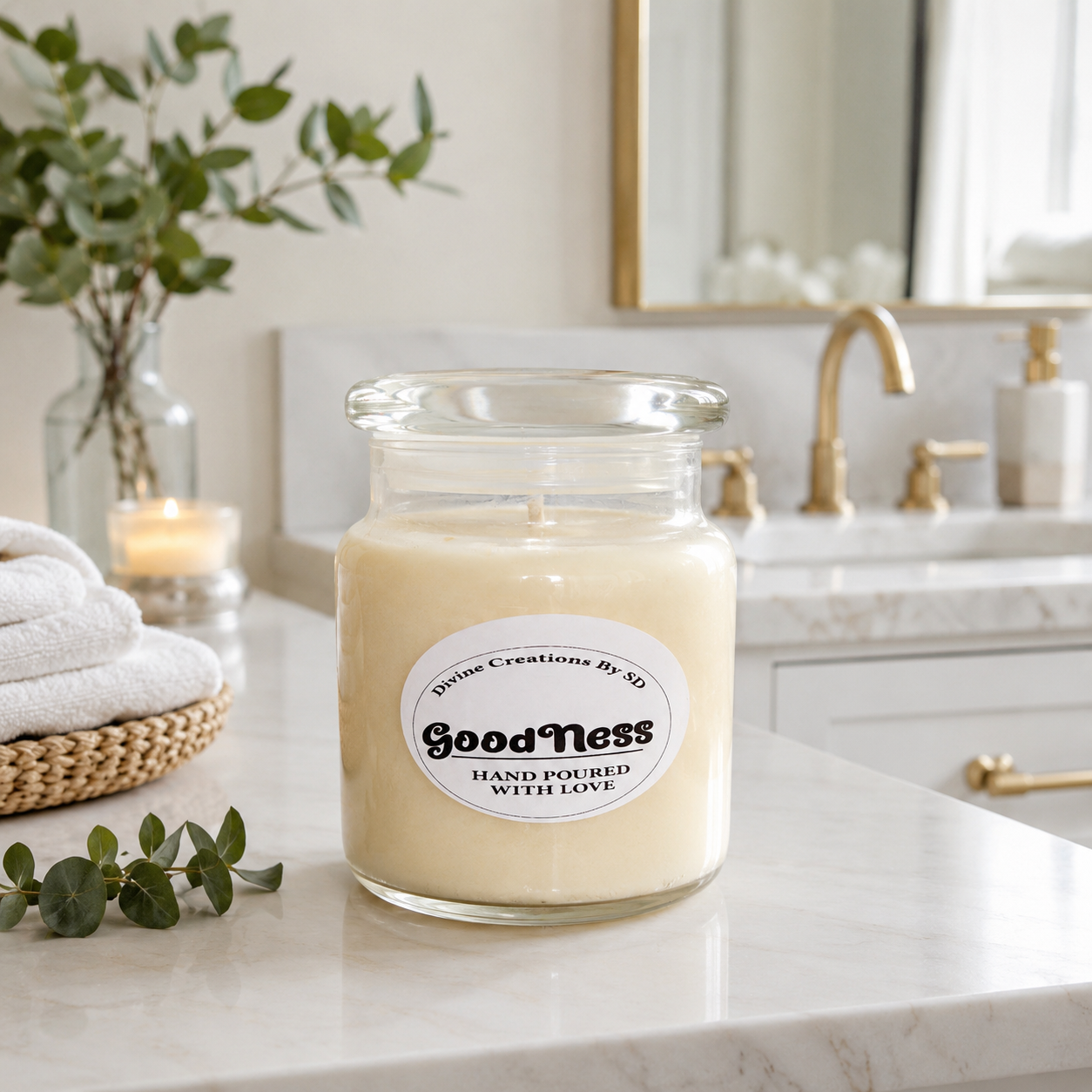 Goodness 16oz Coconut Soy Candle | Hand Poured Candle by Divine Creations by SD