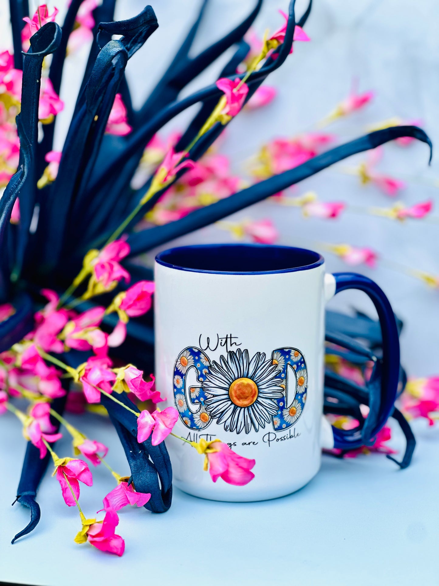 With God All Things Are Possible Mug – Inspirational Floral Coffee Cup, Christian Gift Mug, Faith-Based Daisy Mug, Motivational Tea Cup