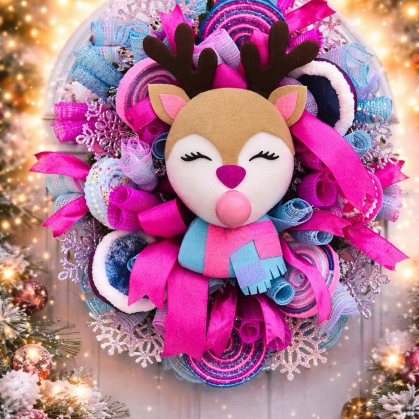 Handmade Reindeer Holiday Wreath
